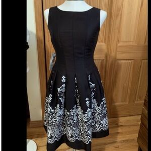 Chetta B Black Midi Dress with White Floral Design